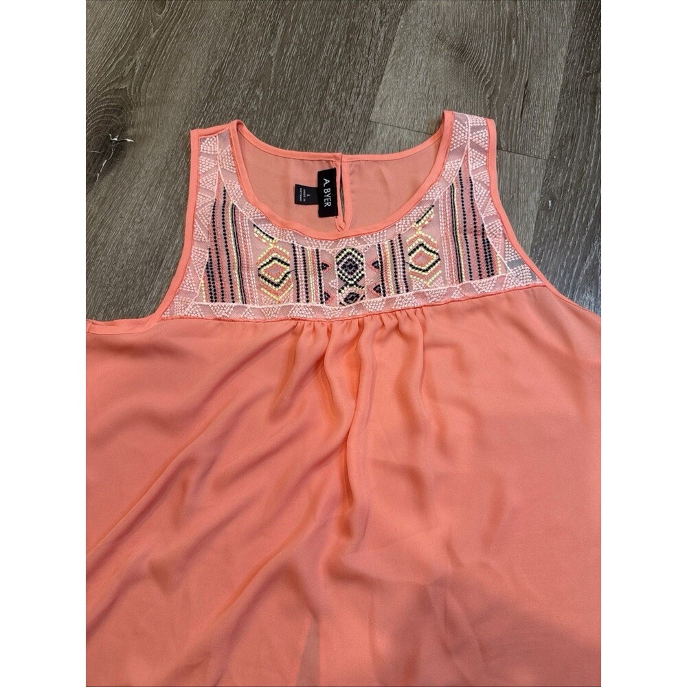 Women's A. Byer Medium Short Sleeve Peach Top-EUC - Picture 8 of 10